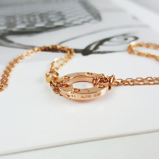 【95新】Cartier卡地亚LOVE系列B7224509玫瑰金镶2钻小圆饼LOVE项链 链长约41cm女士120226TJ57 商品图7