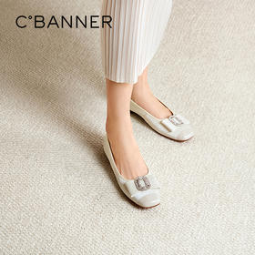 千百度蝴蝶结浅口单鞋女2026春季新款拼接平底真皮小香风晚晚鞋A26188813
