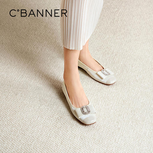 千百度蝴蝶结浅口单鞋女2026春季新款拼接平底真皮小香风晚晚鞋A26188813 商品图0