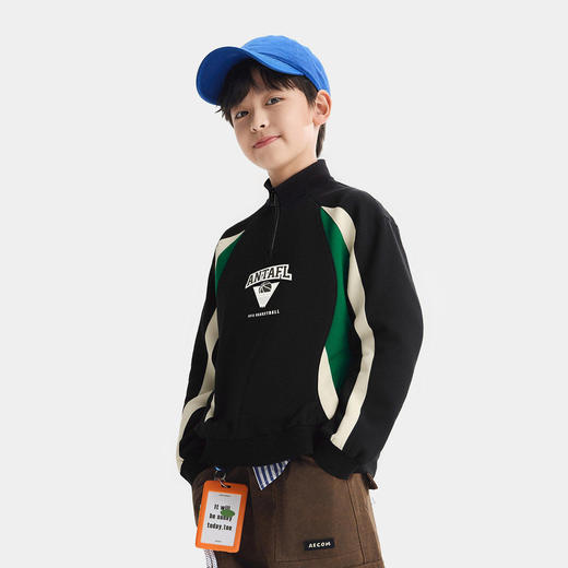 安踏儿童男大童针织套头衫2026新款舒适亲肤中大童半拉链抗菌卫衣352621705 商品图0