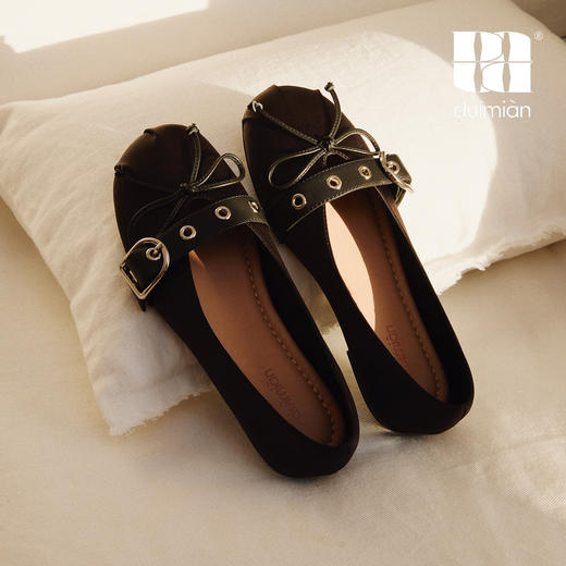 对面duimian缎面芭蕾鞋法式平底玛丽珍复古浅口单鞋 商品图1