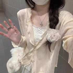 【温柔纯欲风❗️薄款镂空针织开衫】法式氛围感针织衫「软 fufu 的奶油开衫！温柔到骨子里」秒变纯欲氛围感美女，甜妹约会穿搭天花板，别致宽松短款长袖开衫上衣L