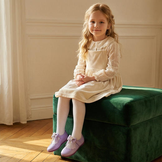 西班牙Little winkaa女童皮鞋蝴蝶结单鞋小童舞蹈公主鞋女宝星星软底童鞋LW41015 商品图0