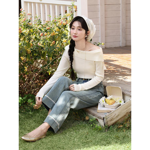 鹿向南「溪畔花曳」蓝色直筒牛仔裤春季新款时尚宽松阔腿长裤子女 商品图4