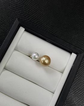 13号—⁶孤品【8-9mm akoya +11-12mm 金珠18k金双珠戒指】极光微瑕，出证书，24小时鉴赏期【香港】SS06-QTT-XGZZ