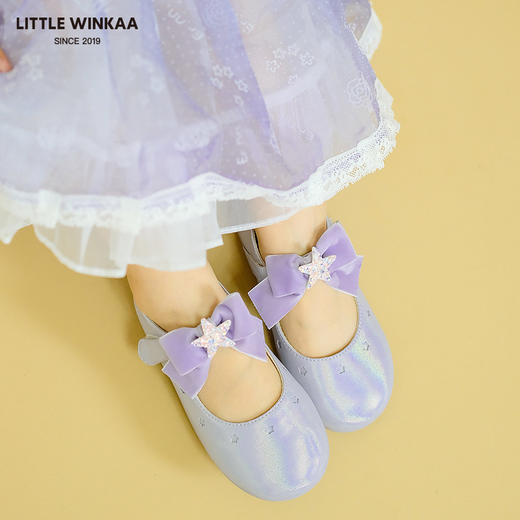 西班牙Little winkaa女童皮鞋蝴蝶结单鞋小童舞蹈公主鞋女宝星星软底童鞋LW41015 商品图6