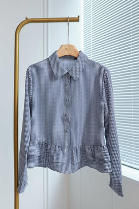 塞纳雾绡|学院风荷叶边格纹衬衣