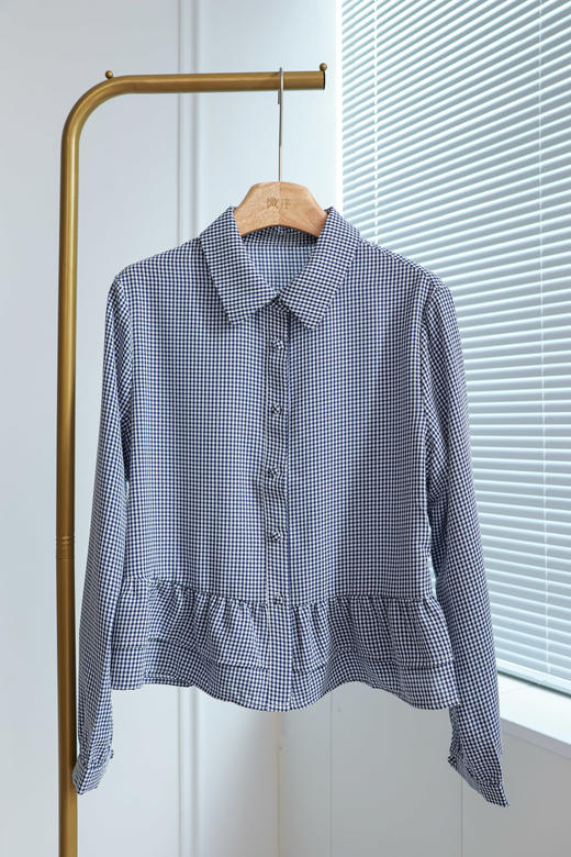 塞纳雾绡|学院风荷叶边格纹衬衣 商品图0