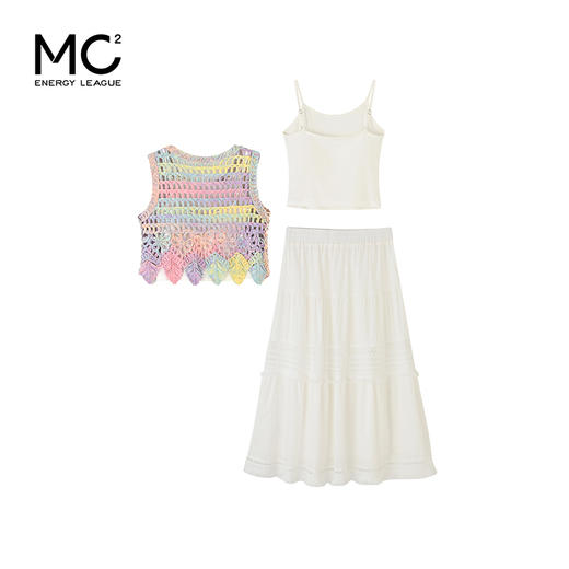 女装圆领钩花背心配棉质半裙三件套-7786S4222019 商品图4