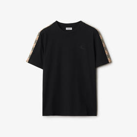 BURBERRY 巴宝莉 女士马术骑士徽标刺绣格纹装饰棉质圆领短袖T恤 黑色 8106282 A1189