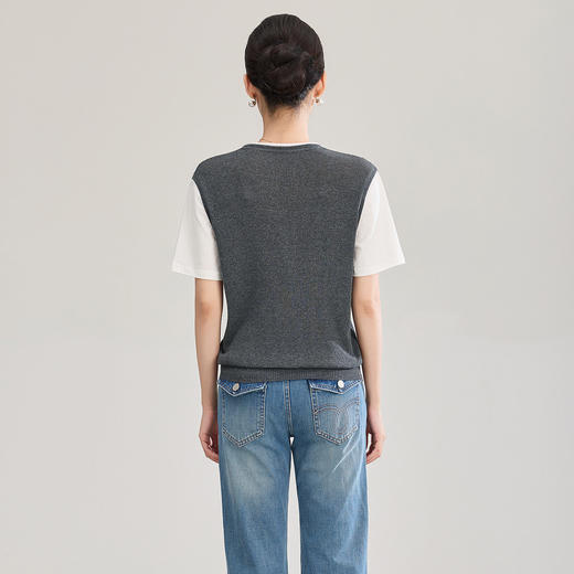 「高货wl」全新升级【铂金会员211/天猫279/差价68】(04147)洛诗琳气质天丝亚麻纱假两件T恤2026春季新款简约针织上衣 商品图2