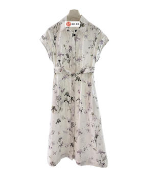 女款印花短袖衬衫连衣裙ba010