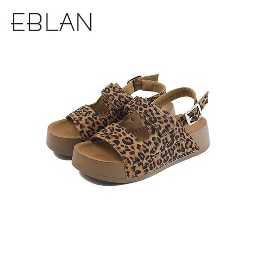 伊伴2026夏季绒面豹纹松紧双调节勃肯凉鞋B26322205 商品图4