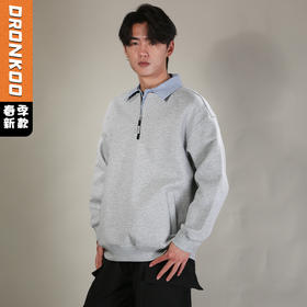 DRONKOO 2026 翻领拼条纹布领口拉链中厚卫衣