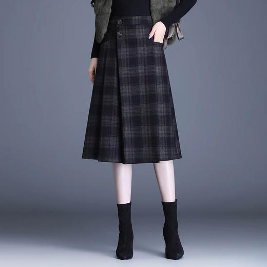 MYX格子通勤A字裙2025年秋冬款中长款高腰显瘦半身裙时尚气质伞裙 商品图0