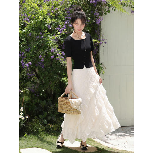 鹿向南「午后裙摆」杏色半身裙春季新款时尚设计感高腰气质裙子女 商品图1