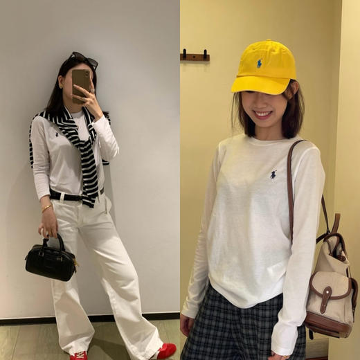 33-1 圆正渠道货 小马刺绣 基础款 女士白色圆领长袖 单穿打底 商品图0