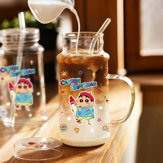 摩登主妇&蜡笔小新高硼硅玻璃杯家用大容量水杯饮料吸管杯子 商品图4