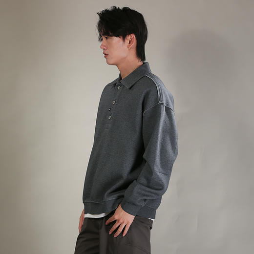 DRONKOO 2026 翻领三粒扣下摆拼T恤假两件微阔中厚卫衣 商品图3