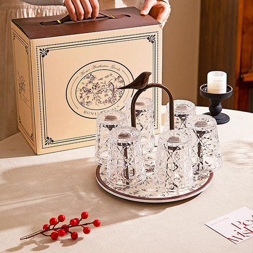摩登主妇玻璃杯结婚新婚礼物家用喝水杯带旋转杯架杯子套装饮料杯 商品图4