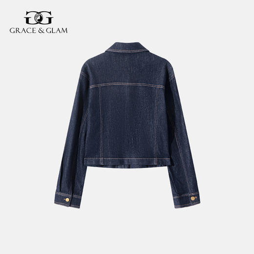 Grace&Glam 经典复古正肩深蓝气质牛仔外套 法式时尚百搭文艺优雅知性减龄休闲通勤 商品图4