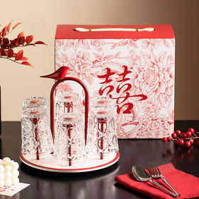 摩登主妇玻璃杯结婚新婚礼物家用喝水杯带旋转杯架杯子套装饮料杯