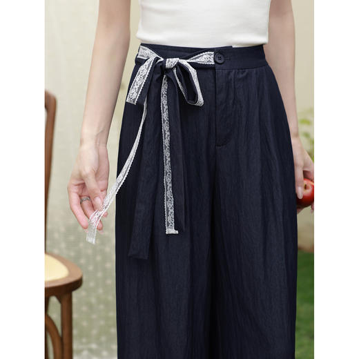 鹿向南「简约逸态」藏蓝色休闲裤女春季韩系慵懒风宽松阔腿长裤子 商品图3