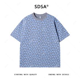 SDSA夏季高级感新款男士满天星撞色满印花卉短袖T恤时尚百搭上衣
