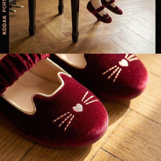 西班牙little winkaa童鞋小猫电绣女童天鹅绒公主鞋春季单鞋软底舞蹈鞋LW13044 商品图9