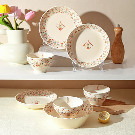 摩登主妇麻薯兔兔漂亮餐具盘子饭碗家用水果餐盘一人食碗具陶瓷汤碗酸奶碗 商品图4