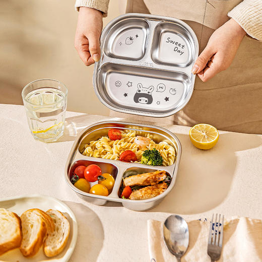 摩登主妇儿童餐盘316L不锈钢婴儿吸盘式分格一岁以上宝宝辅食餐具 商品图0