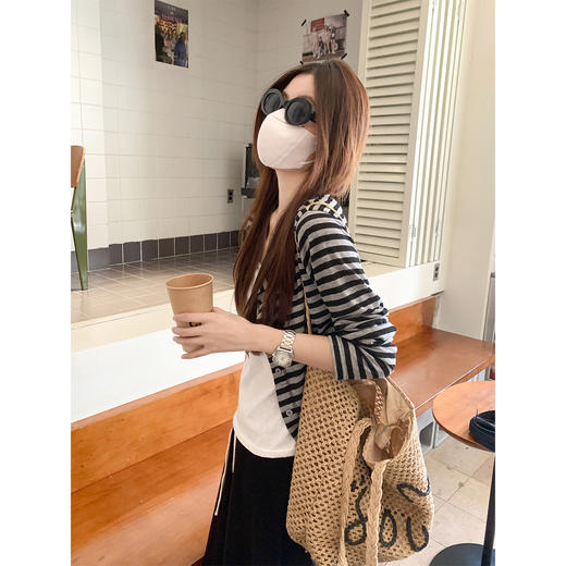 <曾小咸推荐>黑白条纹防晒针织开衫女夏 商品图3