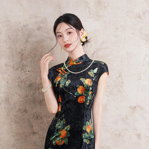 老上海民国风复古丝绒旗袍XL1678 商品图0