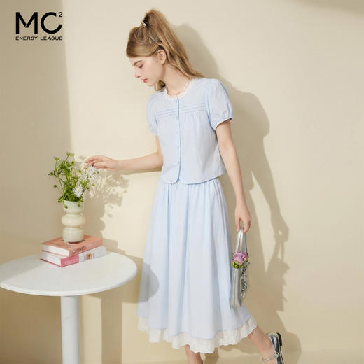 mc2女装蕾丝领拼接上衣配假两件半身裙套装两件套夏季新款设计感 商品图1