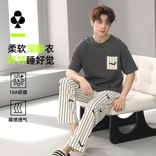 【L-3XL】【100%新疆棉】【有棵树】男士短袖长裤纯棉家居服套装 商品图6