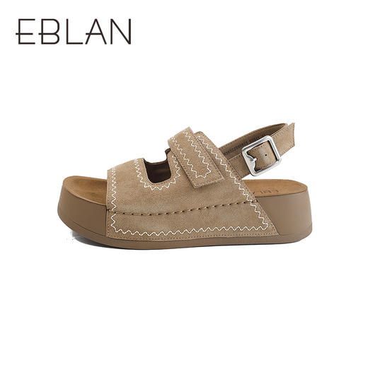 伊伴2026夏季绒面豹纹松紧双调节勃肯凉鞋B26322205 商品图1