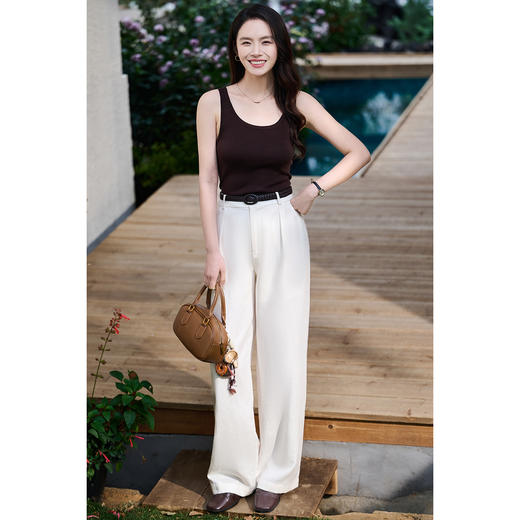 天丝亚麻休闲裤 透气舒适 米思阳2026春季新款老钱风百搭休闲舒适直筒休闲裤女6079 商品图4