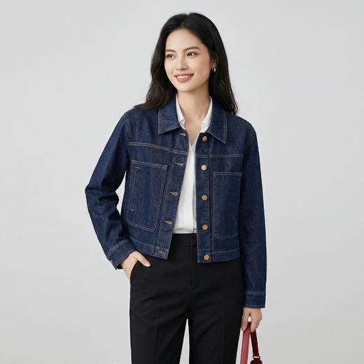 Grace&Glam 经典复古正肩深蓝气质牛仔外套 法式时尚百搭文艺优雅知性减龄休闲通勤 商品图1