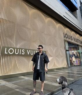 驴家 25ss拉菲草刺绣牛仔短袖衬衫 男女同款（DY）