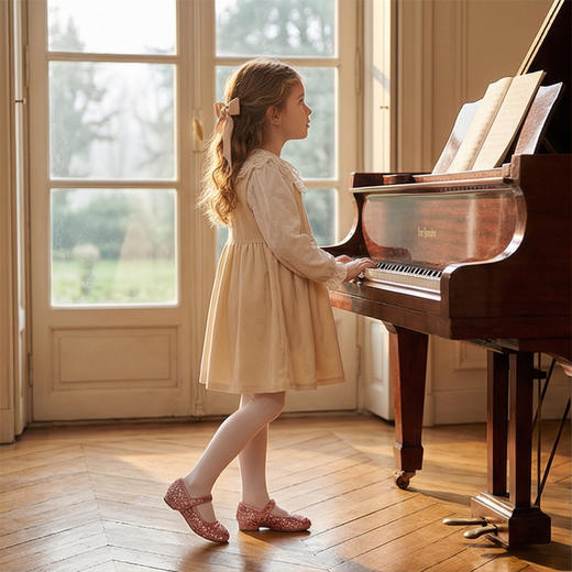 西班牙Little winkaa童鞋新款渐变格利特爱心跟闪亮水晶魔术贴公主鞋女PB23001 商品图6