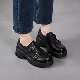 26春新款头层牛皮带扣增高厚底英伦风百搭乐福单鞋	 ZM269060