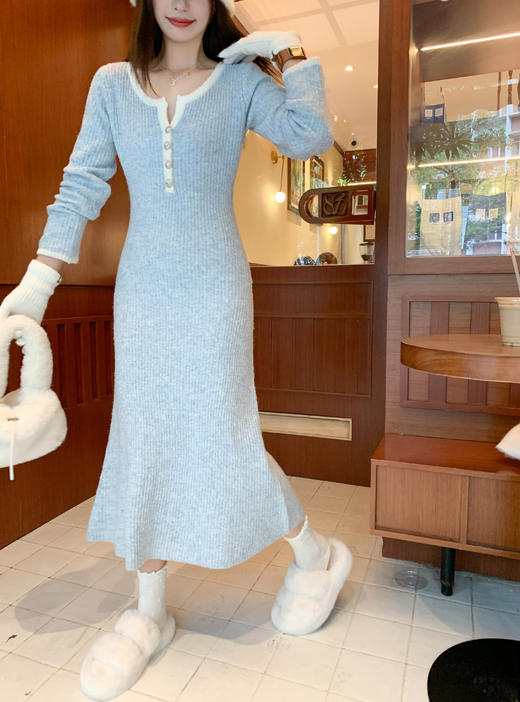 <曾小咸推荐>3.4现货秒杀 ！微信超特价！韩系V领针织连衣裙 日常199.99 立减100 秒杀99.99！！ 商品图7