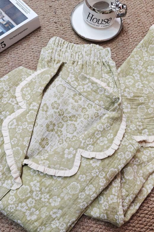 🔥【玛万生活抹茶繁花双层纱睡衣】｜店主自留高端款！🎯双面提花双层纱睡衣，一上身就是贵气感✨ 这套双层纱 + 双面提花长袖长裤套装 商品图3