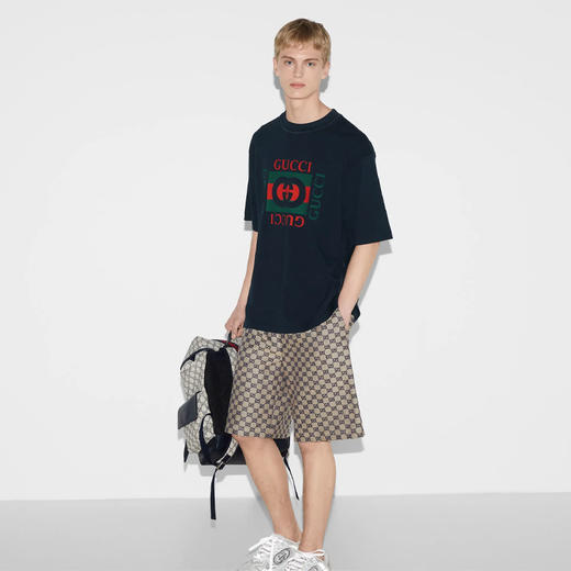 GUCCI 古驰 男士字母徽标印花针织棉质圆领短袖T恤 深蓝色 784361 XJGKA 4735 商品图6