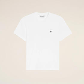 AMI PARIS 男士心形徽标刺绣棉质圆领短袖T恤 白色 HTS346 724 100