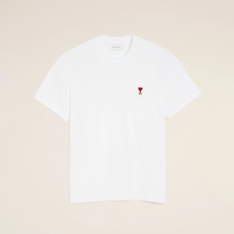 【二】AMI PARIS 中性心形徽标刺绣棉质圆领短袖T恤 白色 BFUTS035 724 100