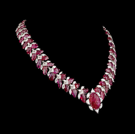 独角鹿西洋古董1935年代法国Art Deco时期出品铂金白金镶嵌红宝石钻石项链 商品图2