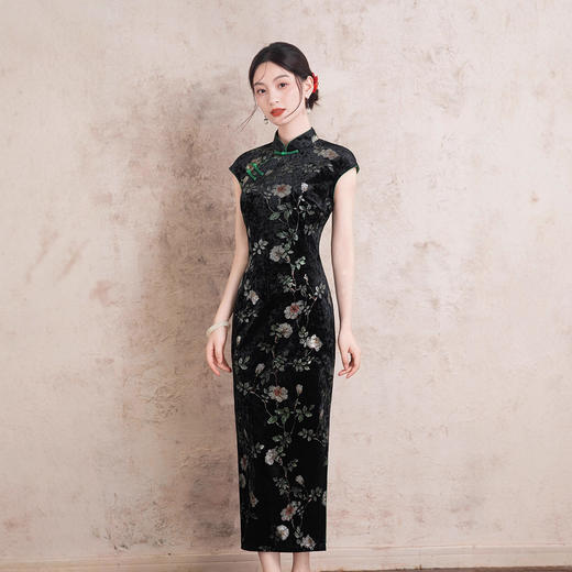 老上海民国风复古丝绒旗袍XL1678 商品图3