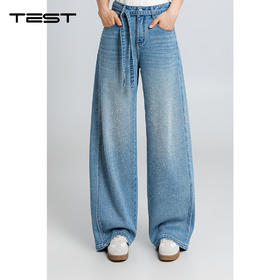 春上新设计感抽绳弯刀牛仔裤显瘦宽松补贴退长裤3261007