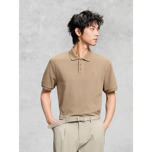GXG男装 卡其色领口提花polo衫男士上衣简约翻领短袖 25夏热卖 商品图3